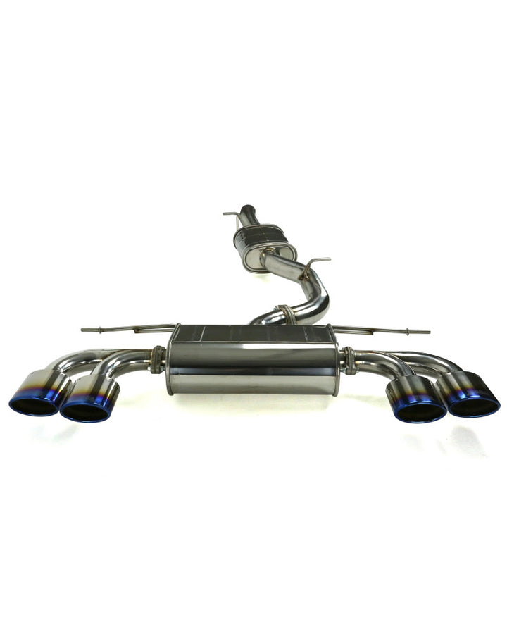 Invidia Q300 Non-Valved Turbo Back Exhaust w/Oval Tips - Rolled Titanium Blue Tips VW Golf R Mk7