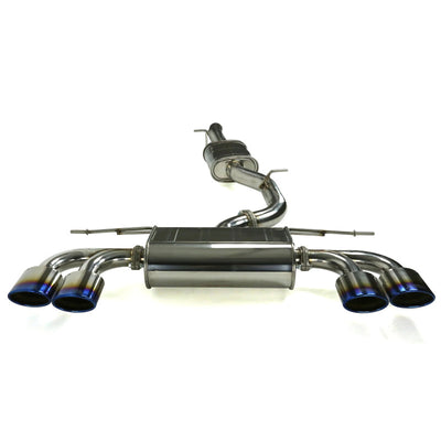 Invidia Q300 Non-Valved Turbo Back Exhaust w/Oval Tips - Rolled Titanium Blue Tips VW Golf R Mk7