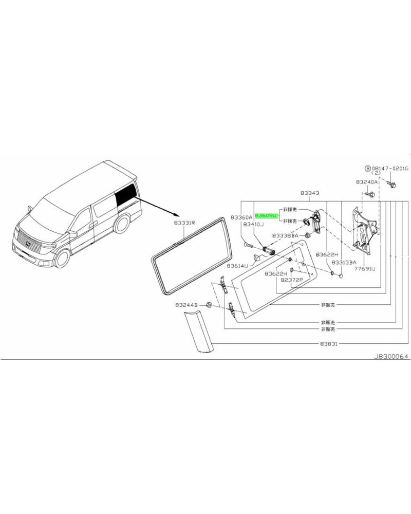 NISSAN OEM SIDE WINDOW LH UNIT ASSEMBLY - 83609-WL400