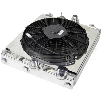 CSF Racing 2-Row 42mm Race Spec Aluminium Half Radiator w/Fan Shroud - Raw for Honda Civic EG EK 91-00/Evo 7 8 9 EVO7 EVO8 EVO9