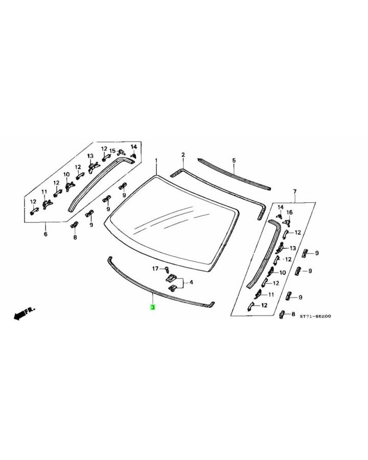 HONDA OEM RUBBER B FRONT WIND SHIELD DAM - 73126-ST7-000