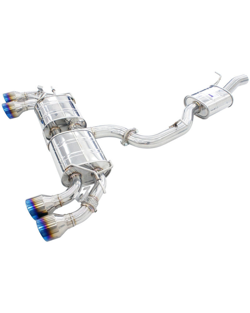 Invidia R400 Valved Turbo Back Exhaust w/Round Tips - Straight Cut Titanium Blue Tips VW Golf R Mk7.5