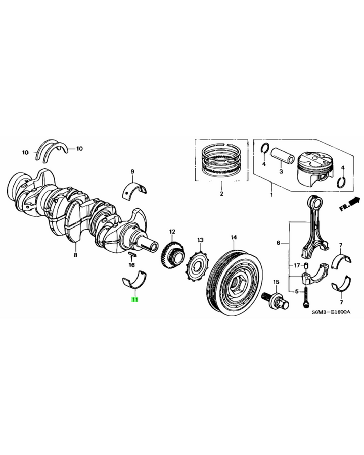 HONDA OEM MAIN BEARING D LOWER GREEN - CL7 DC5 EP3 FD2 FN2