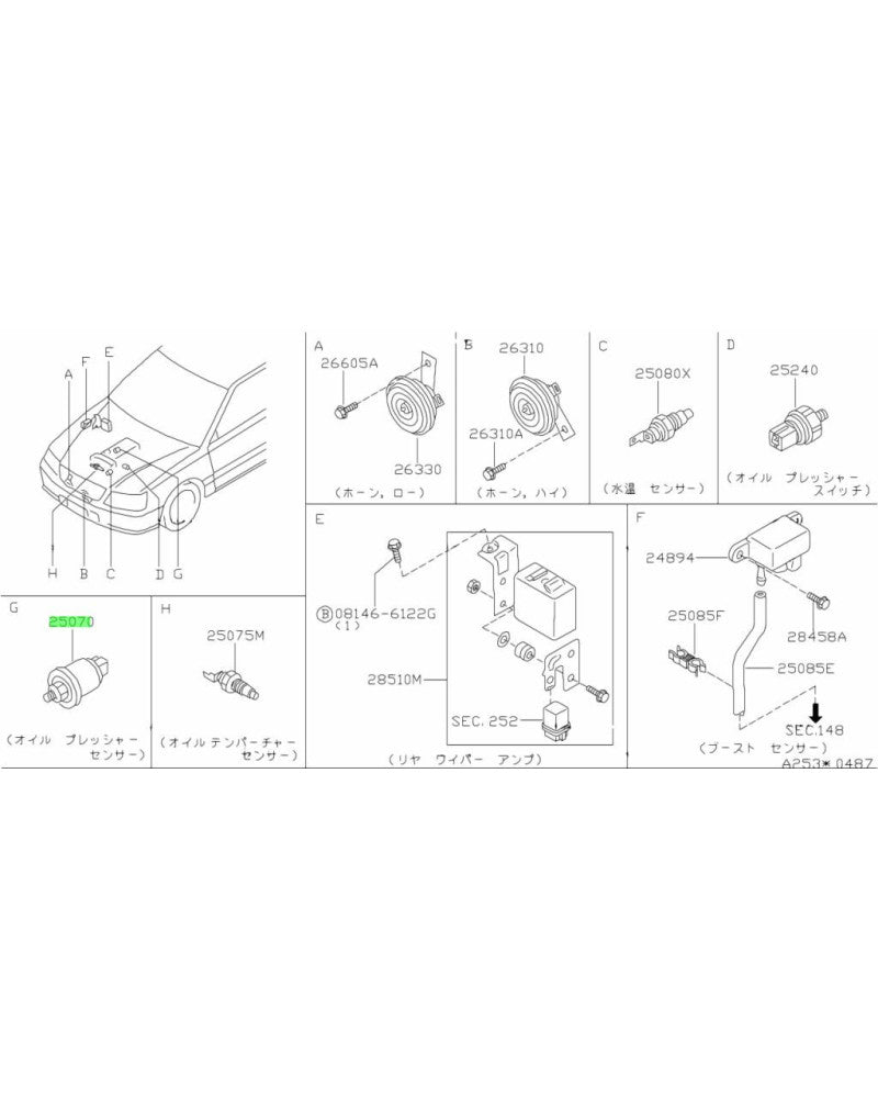 NISSAN OEM Oil Pressure Switch For Nissan Skyline, Stagea, Cefiro, Laurel & 300ZX (RB20/RB25/RB26/VG30) - 25070-30P01