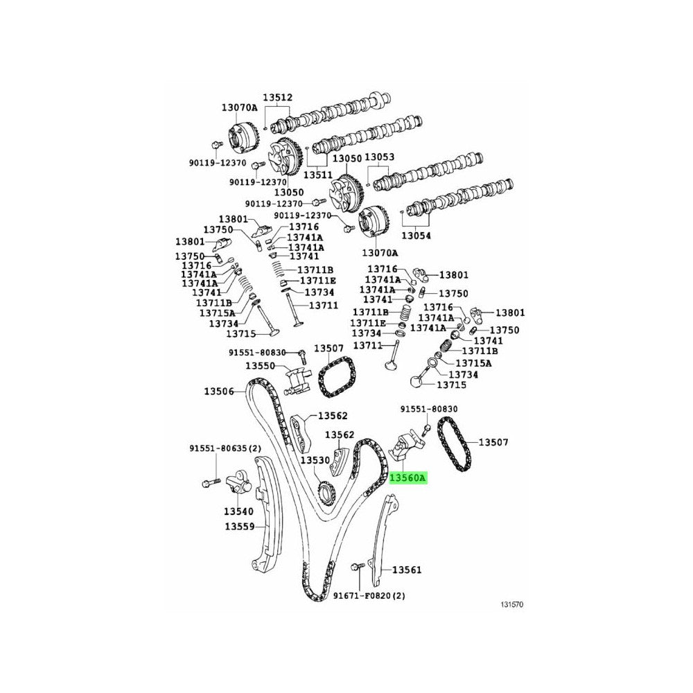 TOYOTA OEM LEFT CHAIN TENSIONER ASSY, CHAIN, NO.3 FOR 2GR - 13560-31020