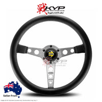 MOMO Prototipo Silver Spokes Black Leather 350mm Steering Wheel - 11111525111R