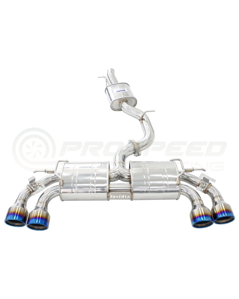 Invidia R400 Valved Cat Back Exhaust w/Round Tips - Rolled Titanium Blue Tips VW Golf R Mk7