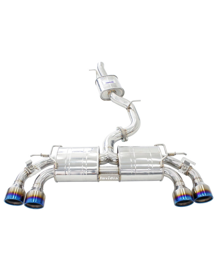 Invidia R400 Valved Turbo Back Exhaust w/Round Tips - Rolled Titanium Blue Tips VW Golf R Mk7.5
