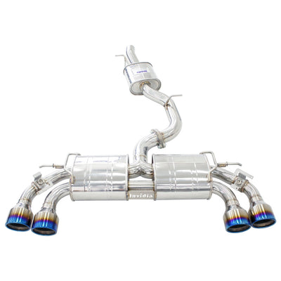 Invidia R400 Valved Turbo Back Exhaust w/Round Tips - Rolled Titanium Blue Tips VW Golf R Mk7.5