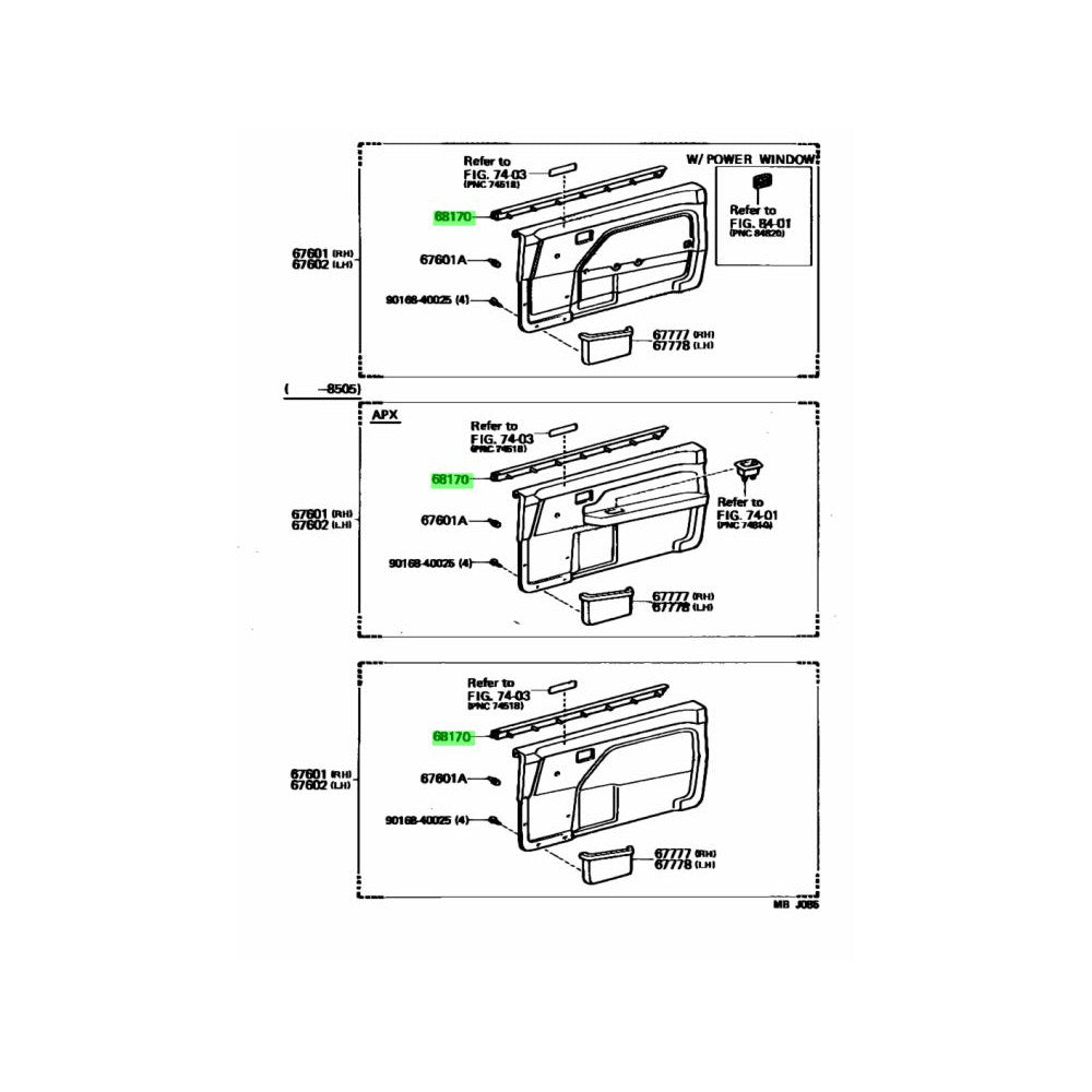 TOYOTA OEM AE86 Levin/Trueno/Sprinter RHS Weatherstrip Assy Front door Glass Inner 68170-12230