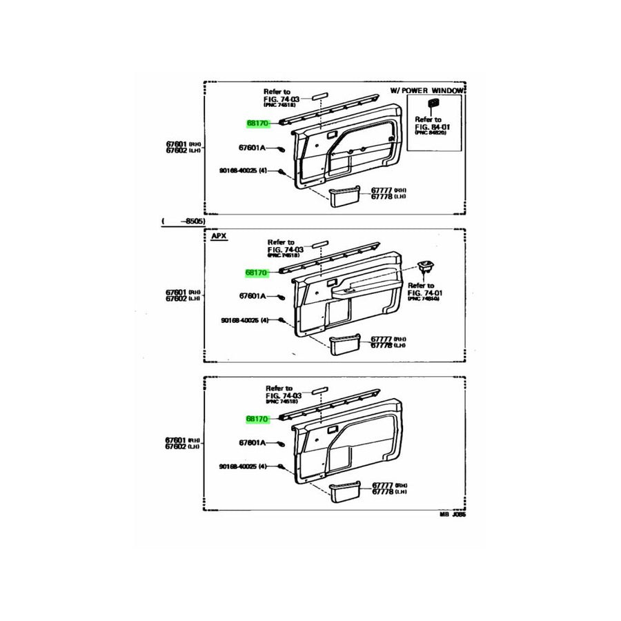 TOYOTA OEM AE86 Levin/Trueno/Sprinter RHS Weatherstrip Assy Front door Glass Inner 68170-12230