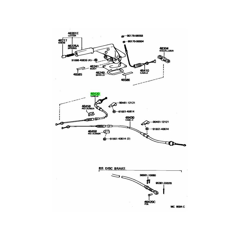 TOYOTA OEM AE86 Levin/Trueno/Sprinter RHS Handbrake cable (Disc brake setup) 46420-12300