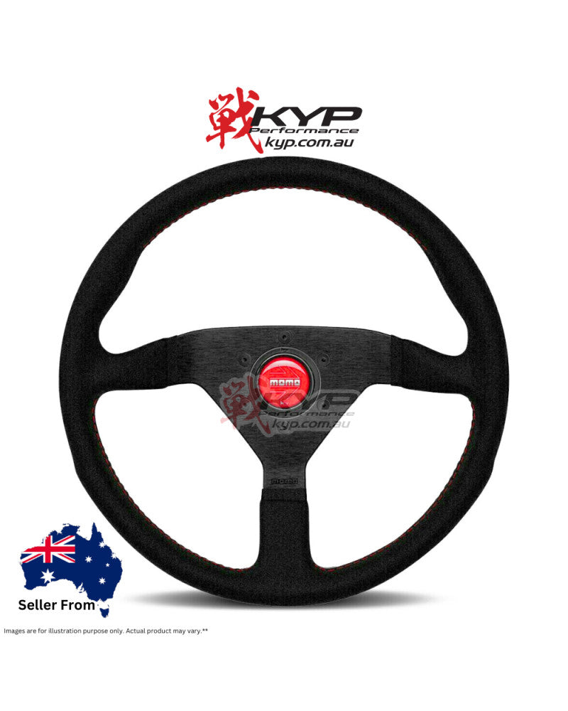 MOMO Montecarlo Black Alcantara With Red Stitching 350mm Steering Wheel - VMCALREDST35