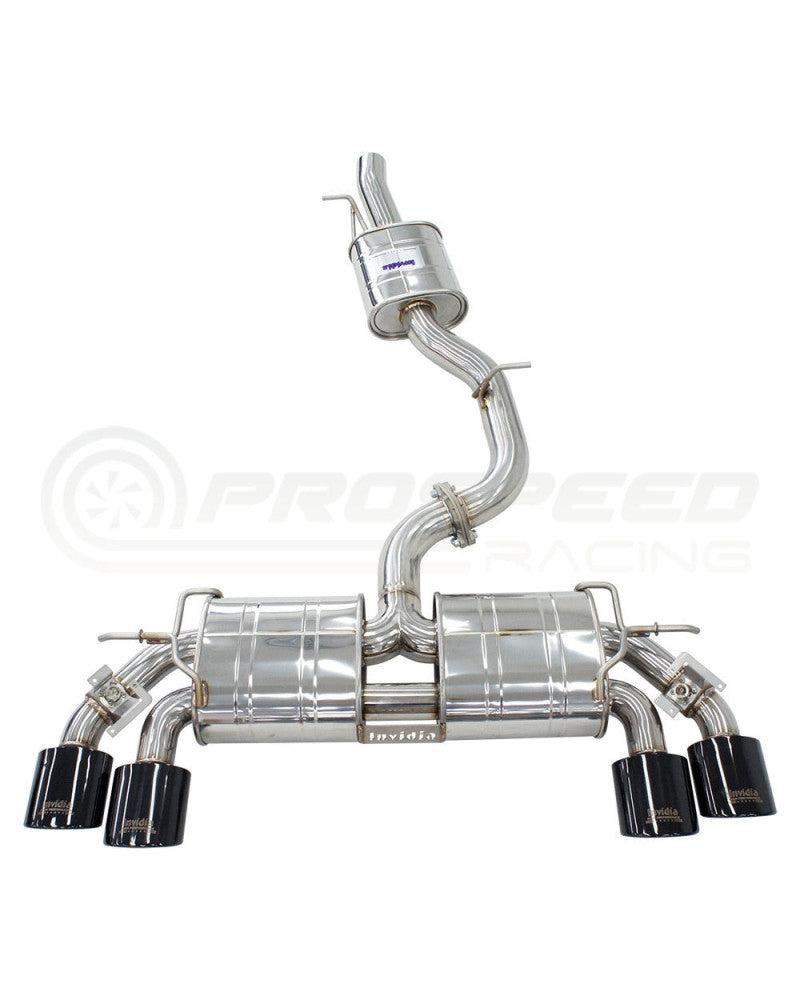 Invidia R400 Valved Cat Back Exhaust w/Oval Tips - Rolled Titanium Blue Tips VW Golf R Mk7