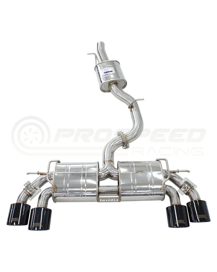 Invidia R400 Valved Cat Back Exhaust w/Oval Tips - Rolled Titanium Blue Tips VW Golf R Mk7