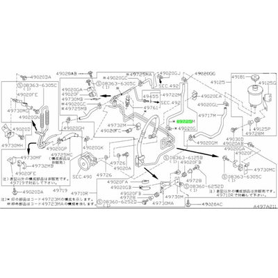 NISSAN OEM RETURN POWER STEERING HOSE - 49725-19U10