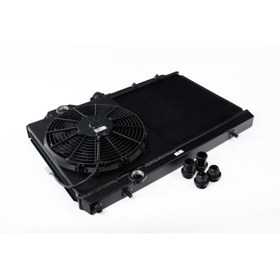 CSF Racing 1-Row 31mm Ultra High Performance Aluminium Radiator w/12" Fan & Shroud - Black for EVO7 EVO8 EVO9 EVO 7 8 9