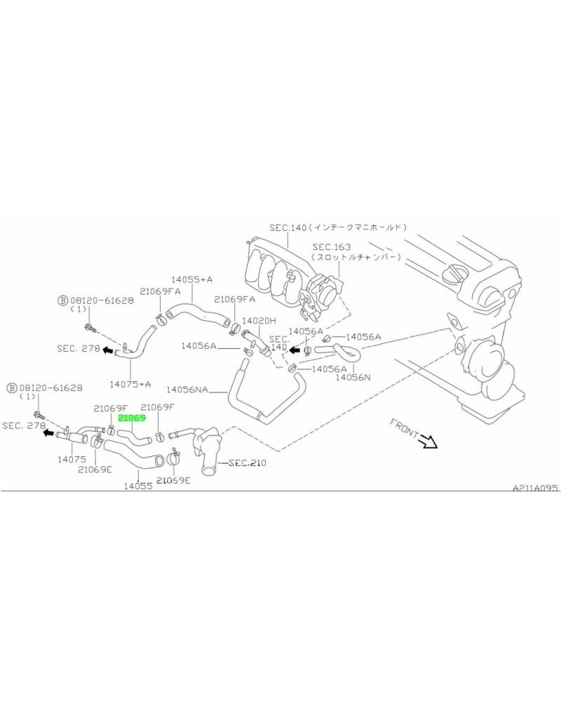 NISSAN OEM WATER BYPASS HOSE - 14080-65F01