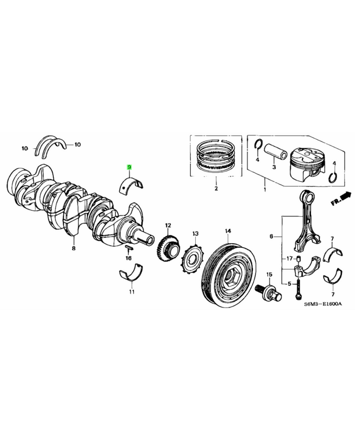 HONDA OEM MAIN BEARING D UPPER GREEN - CL7 DC5 EP3 FD2 FN2