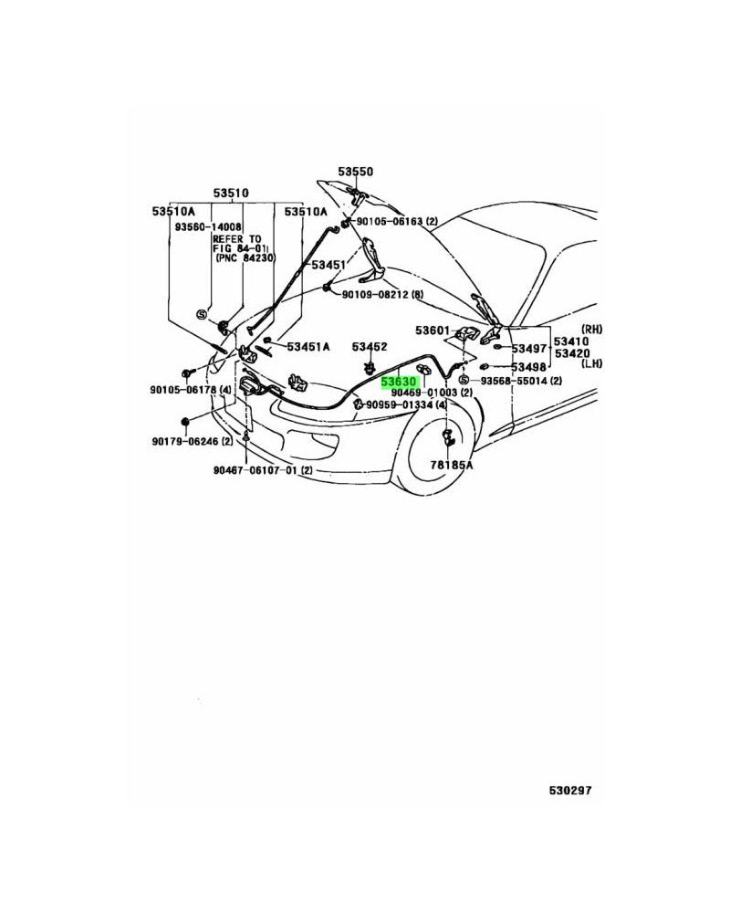 TOYOTA OEM HOOD LOCK CONTROL CABLE ASSY - 53630-14300