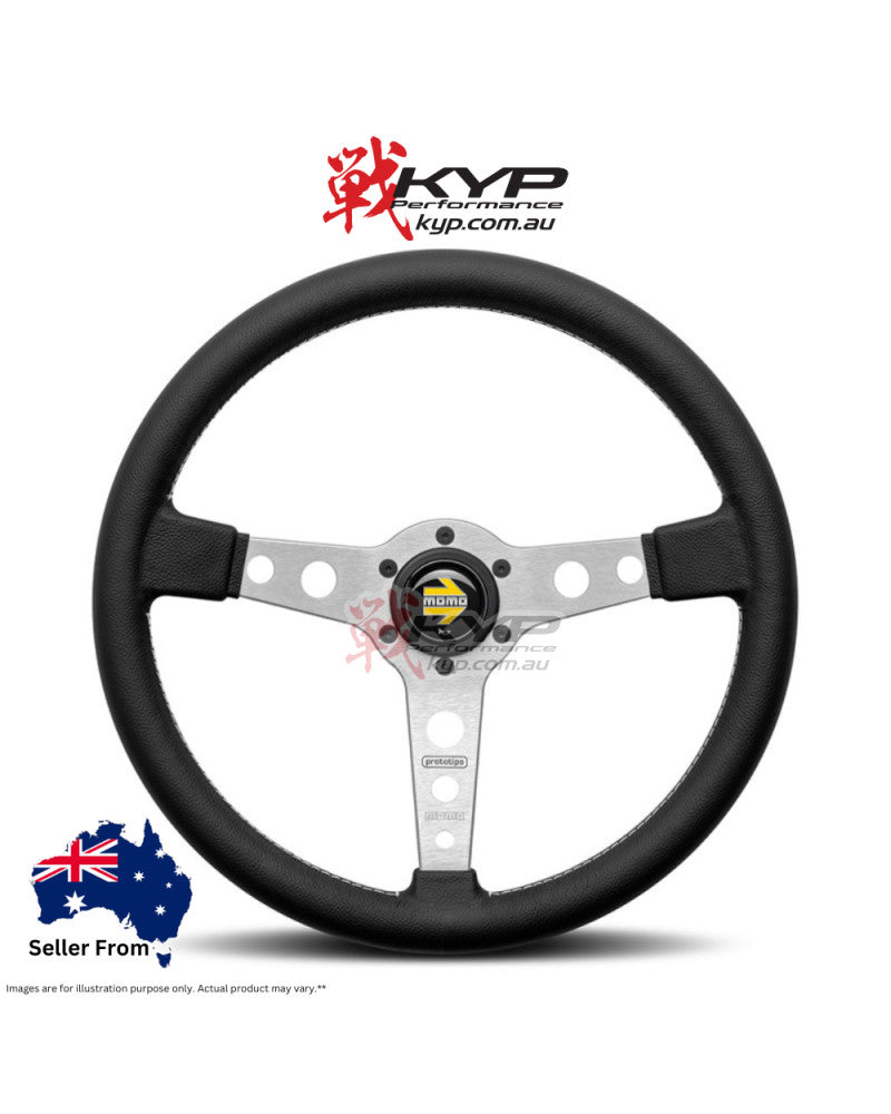 MOMO Prototipo Silver Spokes Black Leather 370mm Steering Wheel - VPRO370SILBR