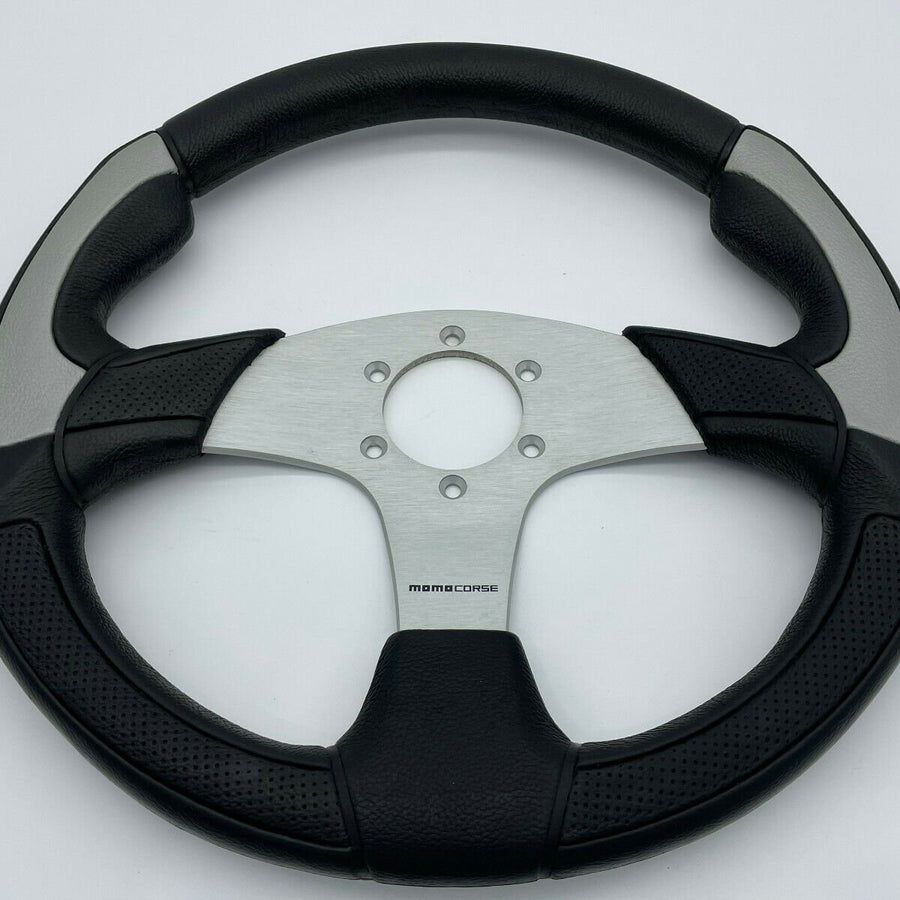Momo Corse Leather 350mm Steering Wheel – Black with Silver Insert