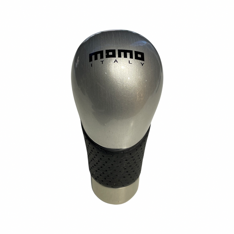 Momo Gear Knob Shadow Tecno Silver Black Leather Logo
