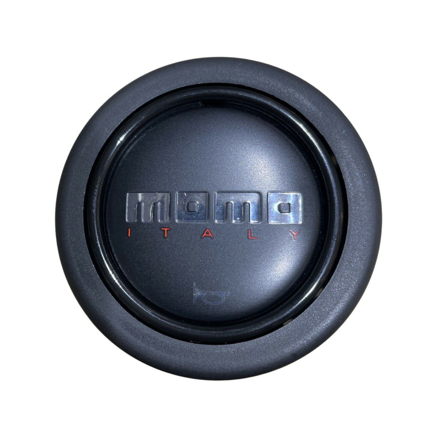 MOMO Chrome Over Black Round Lip Horn Button