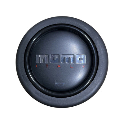 MOMO Chrome Over Black Round Lip Horn Button