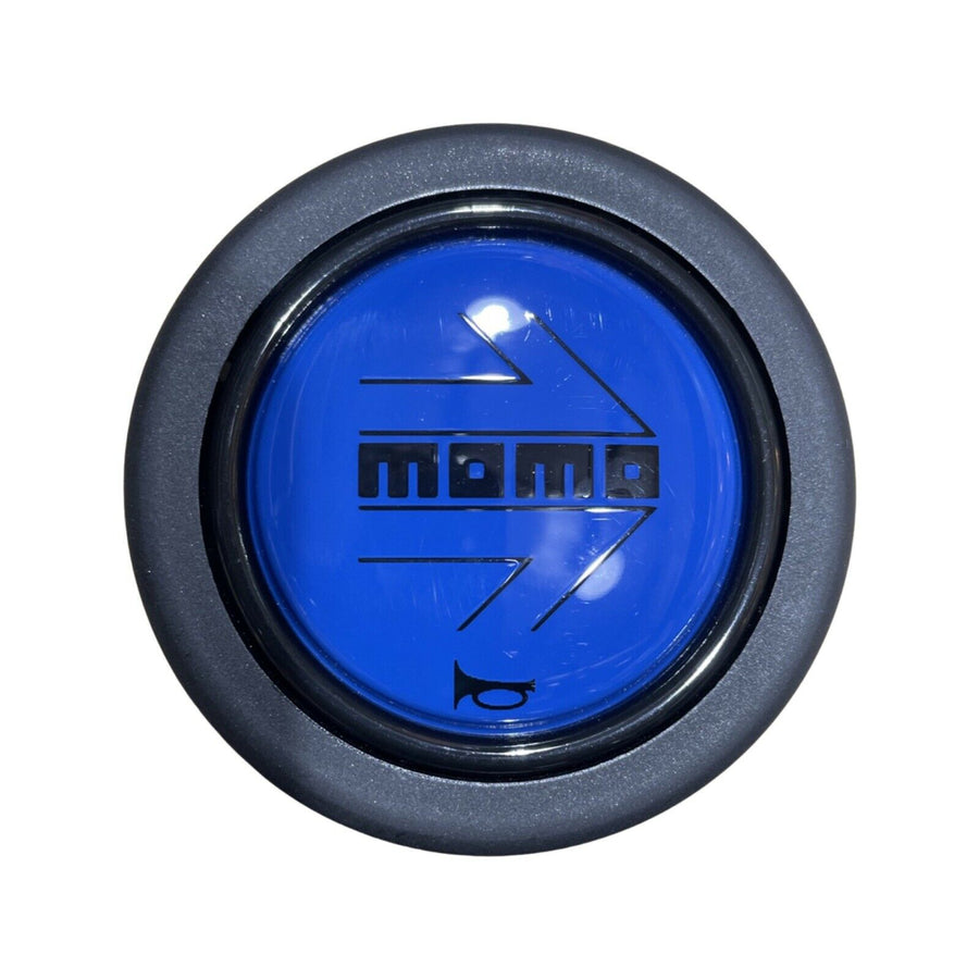 MOMO Black Arrow Over Blue Round Lip Horn Button