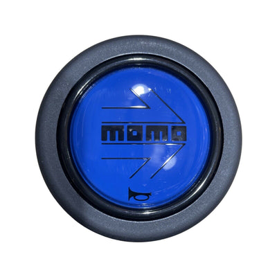MOMO Black Arrow Over Blue Round Lip Horn Button