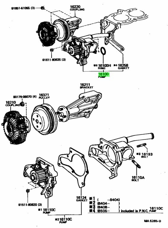 Toyota Genuine 4AGE RWD water pump kit 16100-19095
