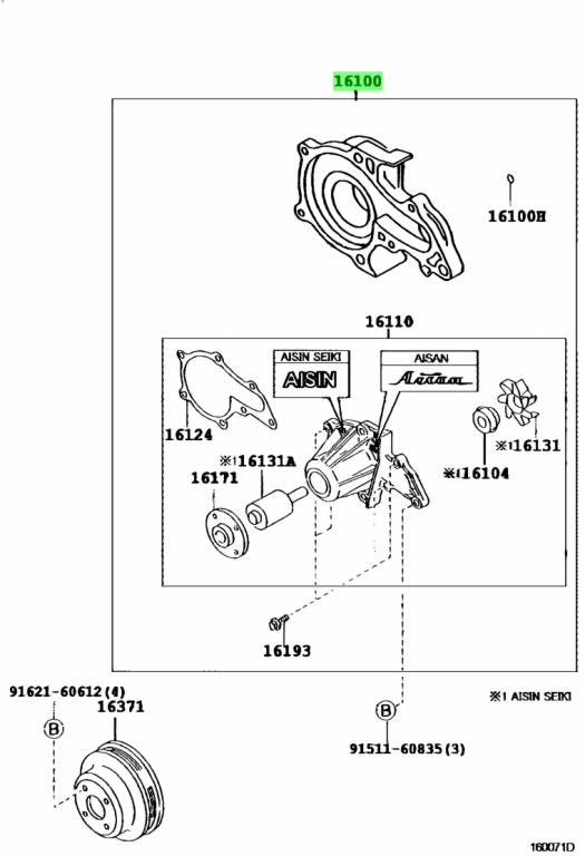 Toyota 4AGE Engine Water Pump Corolla SPRINTER 4AGE 20 Valve 16100-19285
