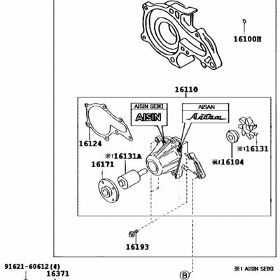 Toyota 4AGE Engine Water Pump Corolla SPRINTER 4AGE 20 Valve 16100-19285