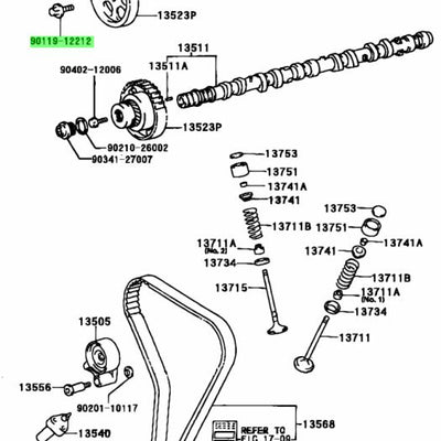 Toyota Genuine OEM 1JZ & 2JZ Non-VVTI Cam Gear Bolt - 90119-12212