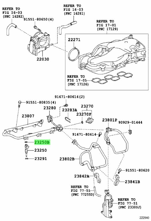 TOYOTA 2GR INJECTOR INSULATOR set 90301-07033 / 23291-23010