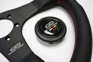 MUGEN RACING III STEERING WHEEL RED STITCHING - LEATHER